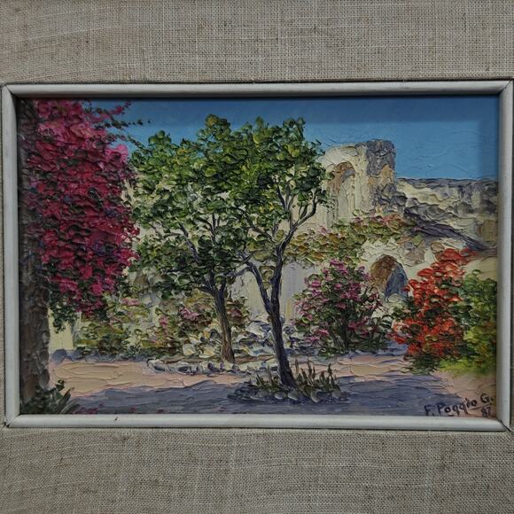 F. Poggio G. Vintage 1987 Italian Landscape Impasto Textured Oil Small Painting - Picture 2 of 12
